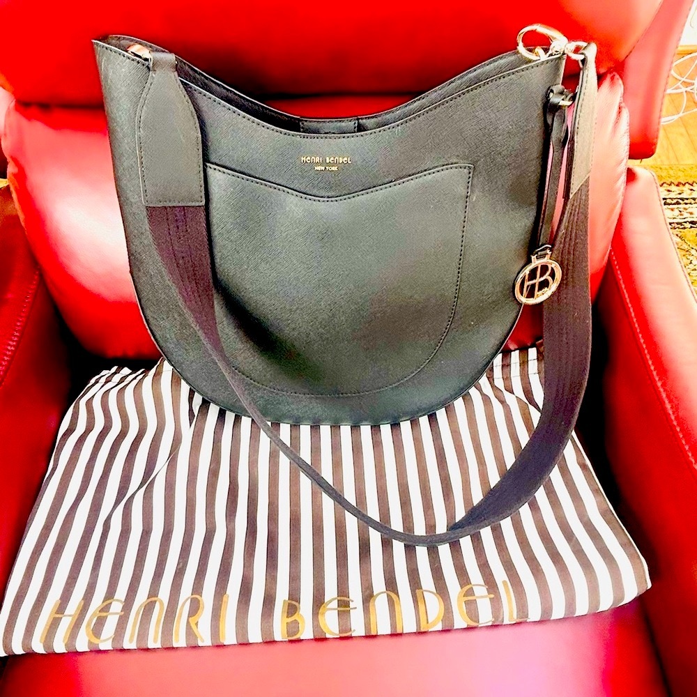 Henri Bendel Black Saffiano Leather Shoulder Bag - Picture 2 of 16